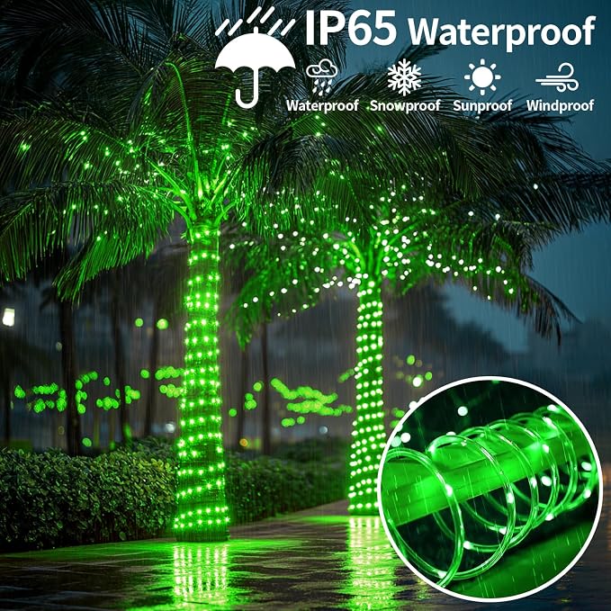 LairtPOW Solar Rope Lights, 39FT 100LEDs Outdoor Solar Strip Lights,IP65 Waterproof Outdoor Led String Lights with 8 Lighting Modes for Garden Yard Christmas Holiday Palm Tree Decoration (Green)