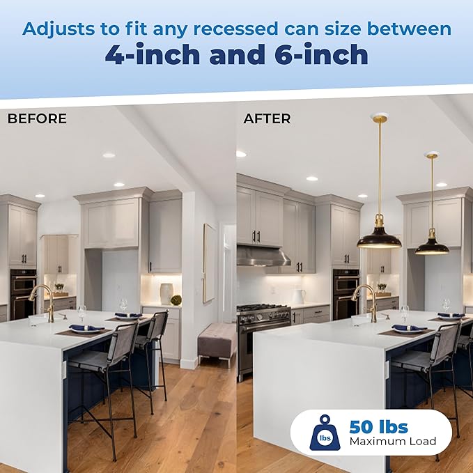 OHLECTRIC Recessed Can Light Conversion Kit to Pendant Lights – Medium Base Converter Compatible with 4”-6” Recessed Can Lights – Ideal for Kitchens, Bedrooms, Offices, and Damp Locations