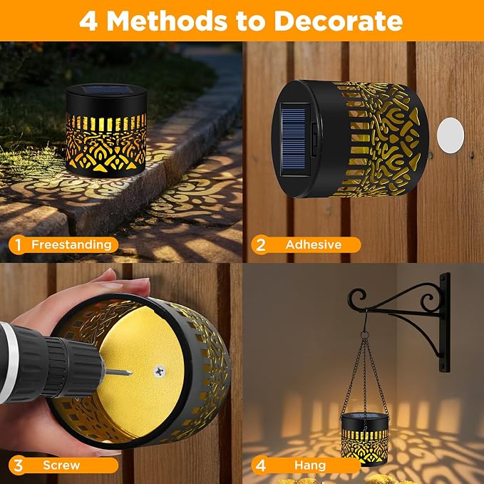 Forlivese 2 Pack Decorative Solar Mandala Lights, Solar Fence Lights Outdoor, Hanging LED Solar Deck Step Wall Lights Waterproof for Yard, Garden, Patio, Backyard, Post Decor, Warm White