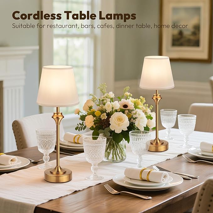 NIORSUN 10.2" Portables Cordless Table Lamp, Battery Operated Lamp,Small Bedside Table Lamp with Warm White,3 Way Dimmable Touch Desk Lamp for Living Room Restaurant Bedroom (Gold)