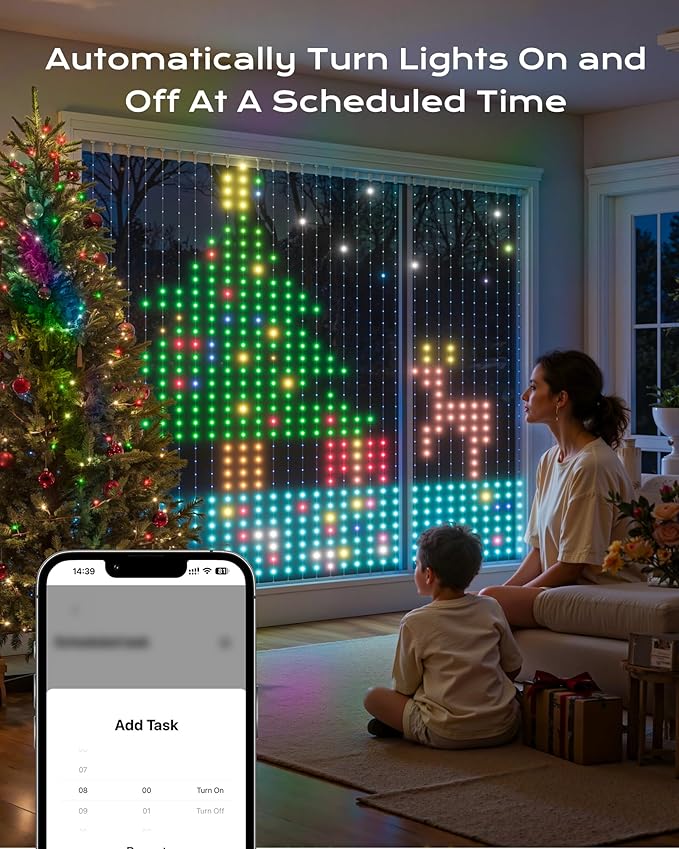 1040 LEDs Smart Curtain Lights with DIY GIF, 9.8x6.6ft Color Changing Christmas Wall Lights with APP, IP65 Waterproof String Fairy Lights for Indoor Outdoor Bedroom Window Garage