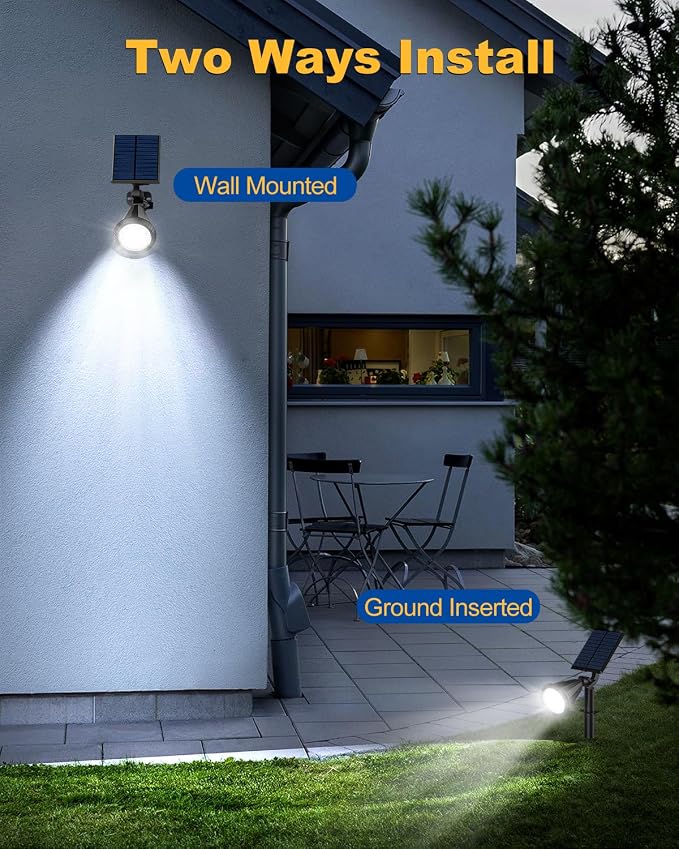 Solar Spot Lights Outdoor, 14 LED Outdoor Solar Lights for Yard, 4 Mode Solar Spotlights with Auto On/Off, 2-in-1 Waterproof Solar Landscape Lights for Flood, Wall, Yard (Cool White, 6 Pack)