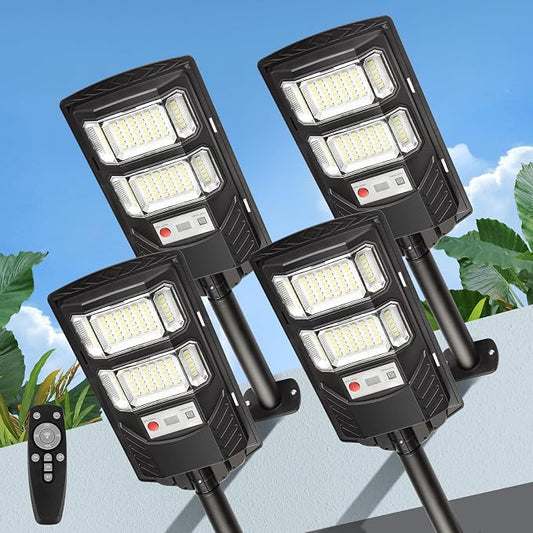 Lendro 4 Pack LED Solar Street Lights Outdoor Waterproof Dusk to Dawn Solar Powered Flood Light Outside Security Lamp for Backyard Garden