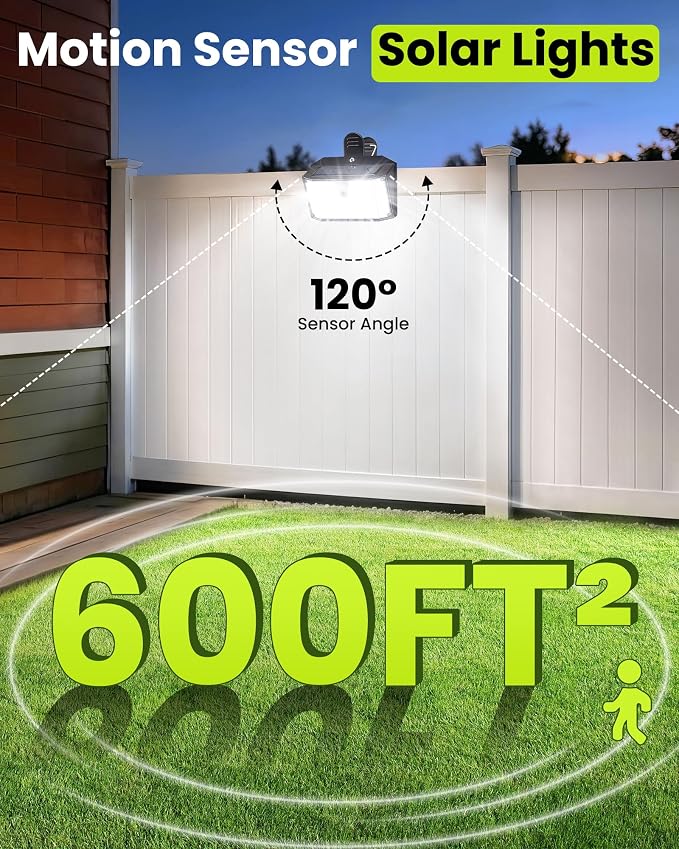 Clip on Solar Lights Outdoor with Motion Sensor, 600LM 176LED Solar Fence Lights Outdoor Waterproof, 3 Modes & Portable Security Lights for Chain Link Patio Deck Yard Garage(6Pack)
