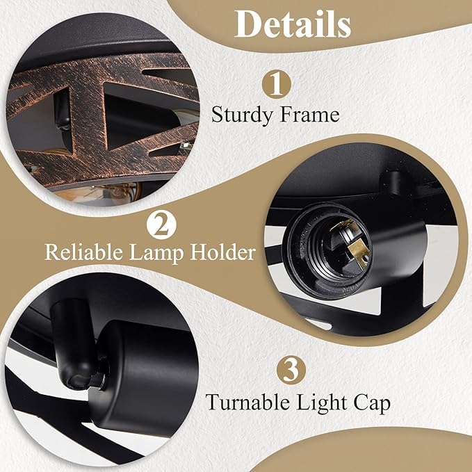 Flush Mount Ceiling Light Fixture,Vintage Metal Black Hallway Light Fixtures Ceiling,Light Fixtures Ceiling Mount for Farmhouse,Kitchen,Hall,Brown(2 Pack (Retro Metal Black, 13 inch)