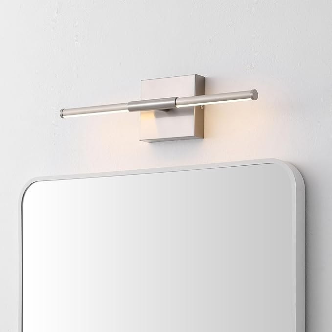 JONATHAN Y 16.25" Nickel Modern Dimmable Integrated LED Wall Sconce, Minimalist Adjustable Metal Vanity Light for Bathroom Mirror, Bedroom, Hallway, 3000K, ETL Listed (JYL7039E)