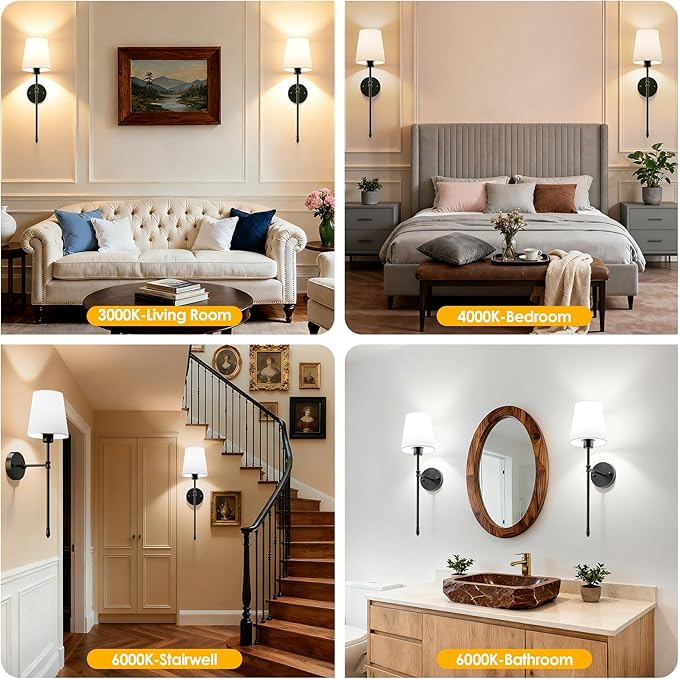 OCATO Battery Operated Wall Sconce: 10000mAh Wireless Wall Sconces Set of Two Rechargeable Lamp Dimmable Magnetic Lights with 7 RGB Colors and Remote Walls Decor for Bedroom Living Room Hallway