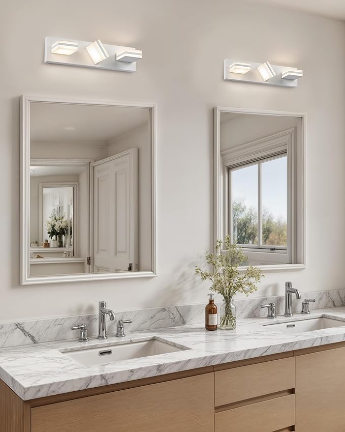 VONLUCE Bathroom Vanity Light Fixture, 3-Light Modern LED Vanity Lights, 3CCT Adjustable Bathroom Light with Memory Function Rotatable Shades, 18" Wall Lighting Fixture Over Mirror, Matte White