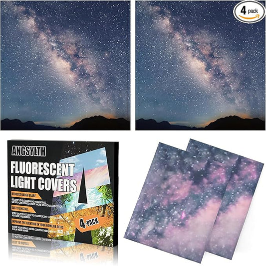 ANGSYLTH 2 x 2 Feet Fluorescent Light Covers - 4 Pcs Covers for Ceiling Lights, Magnetic Light Filters for Classroom, Office, Hospitals, Home (Starry Sky)