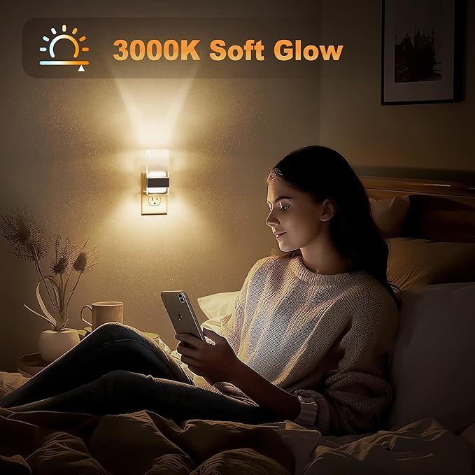 JandCase Night Lights Plug into Wall, Dusk to Dawn Sensor, 3000K Soft White LED, Acrylic Bubble Design, 0-100lm Adjustable Brightness, 2-Pack for Bedroom, Bathroom, Living Room, Hallway