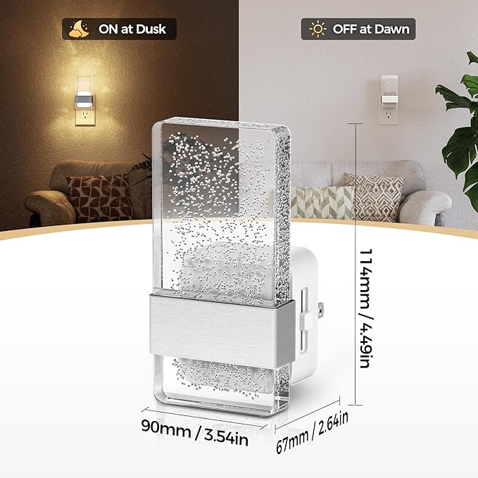 DORESshop LED Night Lights Plug into Wall, 0-100LM Dimmable Nightlight, Bubble Decorative Night Light, Dusk to Dawn Sensor, Wall Sconce-Style Design Nightlights for Bathroom, Hallway, Gift