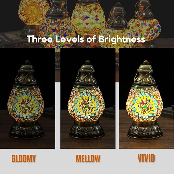 Turkish Mosaic Table Lamp Handmade Moroccan Camping Light Rechargeable 1800mAh Battery USB Touch Switch 3 Brightness Levels for Camping Home Decor