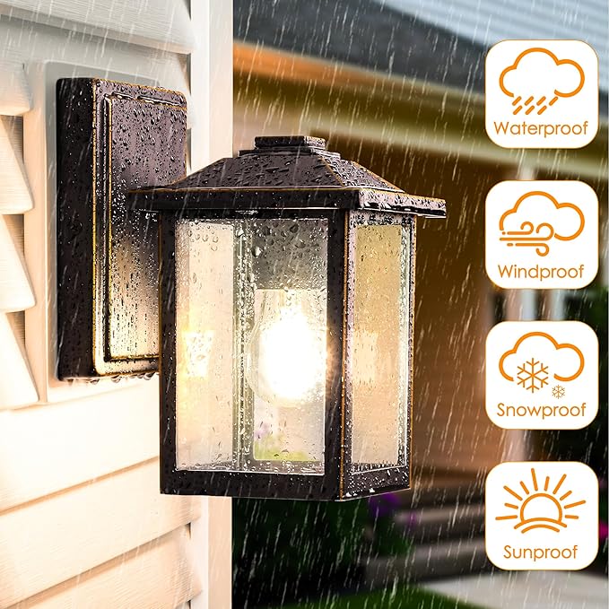 MATAMEYE Outdoor Wall Lantern, Exterior Waterproof Wall Sconce Light Fixture, Oil Rubbed Bronze Front Door Mounted Lighting with Glass, Anti-Rust Porch Lamp