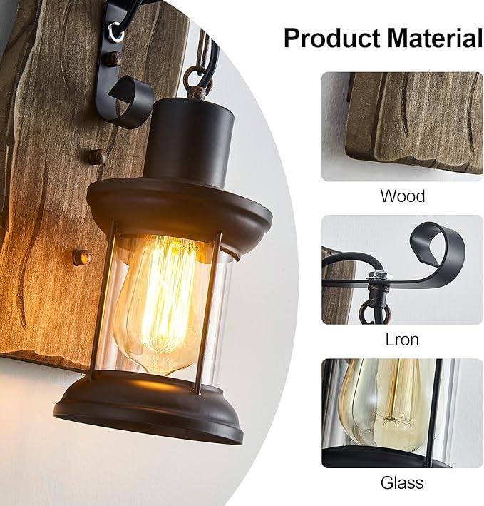 Vintage Industrial Wall Sconce, Rustic Light Fixtures Wood Metal Farmhouse Indoor Black Wall Sconce Fixture for Dining Room, Hallway, Hotel, bar, Porch Corridor Decorate