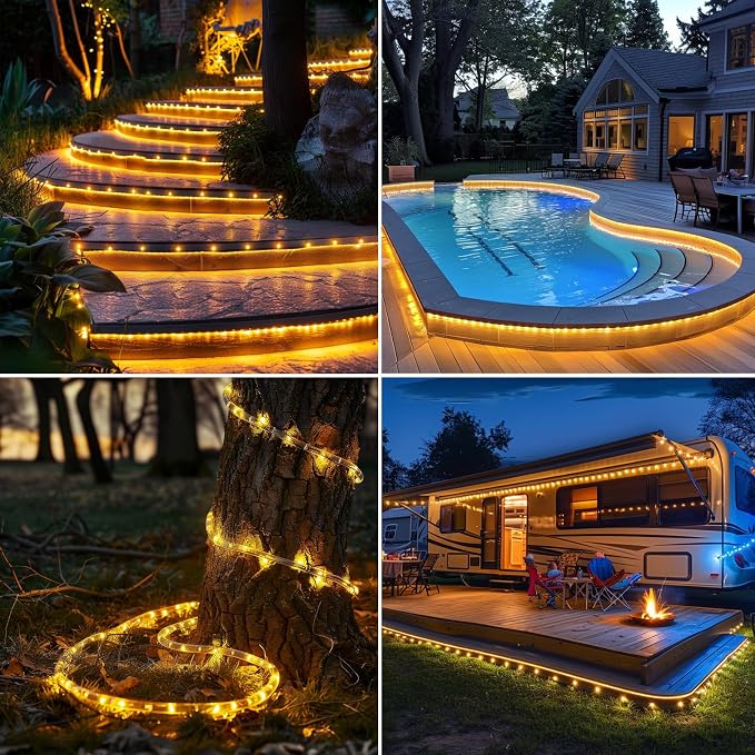 LairtPOW Thicker Tube Solar Rope Lights with Remote for Garden Decor,98FT 300LEDs Outdoor Solar String Lights for Yard,IP67 Waterproof USB Charging,Timing & 8 Modes Fairy Light for patios(Warm White)