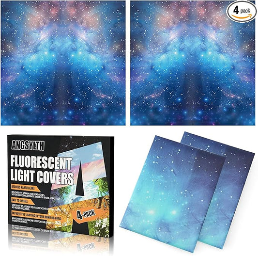 ANGSYLTH 2 x 2 Feet Fluorescent Light Covers - 4 Pcs Covers for Ceiling Lights, Magnetic Light Filters for Classroom, Office, Hospitals, Home (Galaxy)