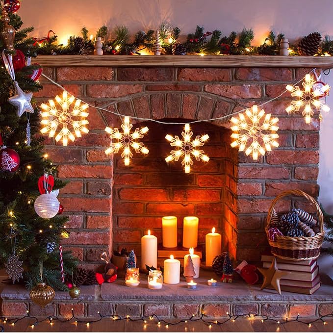 8.5 FT Snowflake Lights with 6 Drops, 100 Counts Clear Blubs Christmas String Lights, Plug in & Connectable Icicle Fairy Curtain Light Set for Xmas Home Indoor Outdoor Party Wedding Decorations