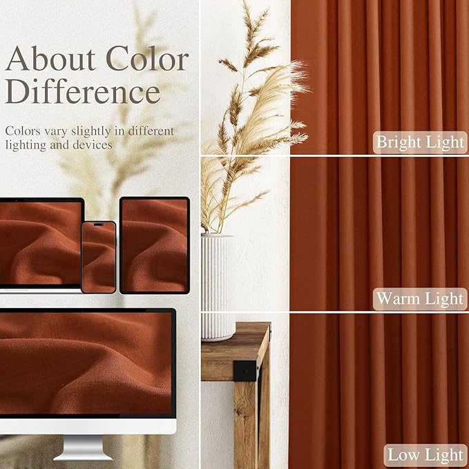 Nanspring Terracotta Long Linen Curtains 102 Inches Long 2 Panel Set Back Tab Boho Rustic Farmhouse Curtain for Living Room Semi Sheer Floor to Ceiling Luxury Home Decor for Bedroom Office 60x102