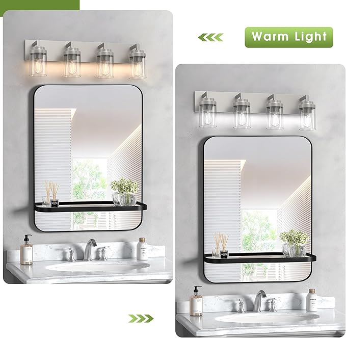 Espird Bathroom Lighting Fixtures, 4-Light Bathroom Vanity Lights Over Mirror, Brushed Nickel Vanity Light with Glass Shade, Modern Vanity Lighting Fixtures for Bathroom, Bedroom, Hallway