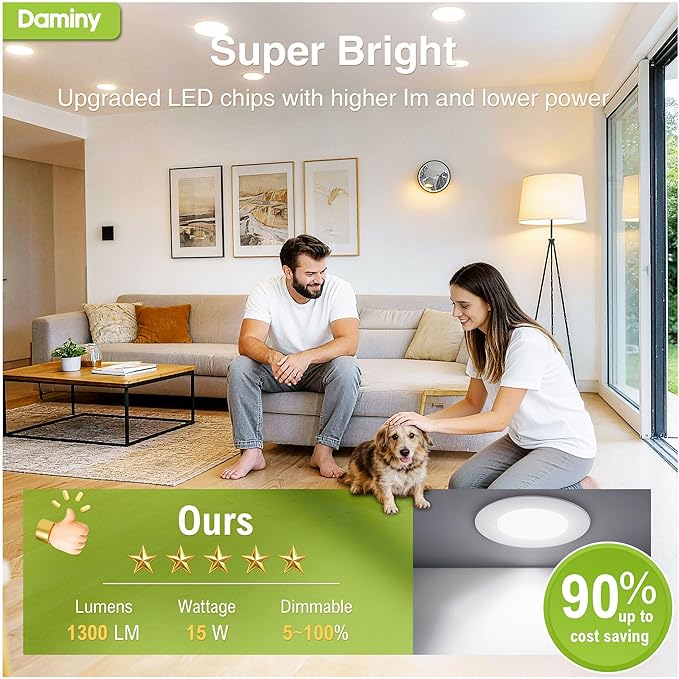 DAMINY 12 Pack 7 Inch LED Recessed Lighting with Junction Box,5CCT,Ultra-Thin Recessed Light,15W 1300LM, Dimmable Canless Wafer Ceiling Light, High Brightness