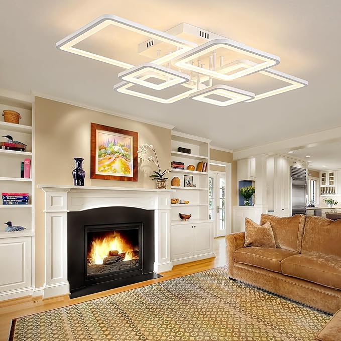 Shine LUEST Modern LED Ceiling Lights for Bedroom Dimmable Modern 6 Ring Square Ceiling Lights for Living Room with Remote Control White Bedroom Ceiling Lamp Fixures for Kitchen,Bathroom,Balcony