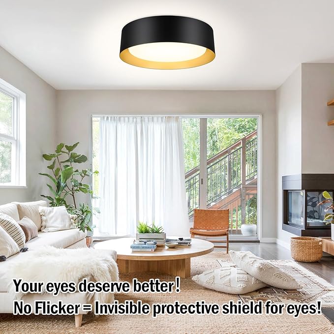 BrightHome Flush Mount LED Ceiling Light, 13in 2400LM 25W, 3 Color (3000K, 4000K, 5000K) Dimmable Black Gold Modern Lamp for Bedroom, Bathroom, Hallway, Kitchen