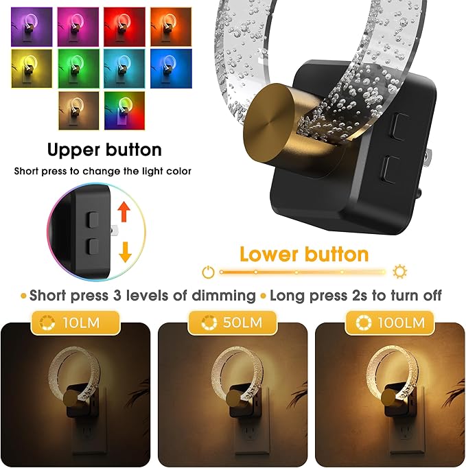 L LOHAS LED Night Lights Plug into Wall, Changing RGB Night Light with Dusk to Dawn Sensor, 180° Rotatable Bubble Nightlight Plug in Wall for Halloween, Christmas, Holiday, Hallway