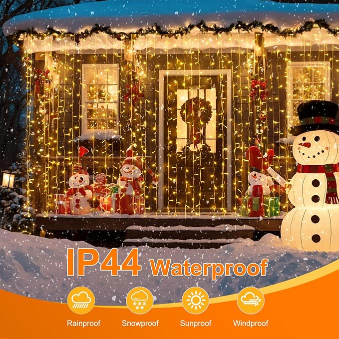 THKFUL 20x10FT 600LED Curtain Lights for Room,Hanging Backrop Curtain Fairy Lights Indoor Window Icicle Light Waterproof with Remote Control,Timer for Holiday Yard Garden(Warm White)