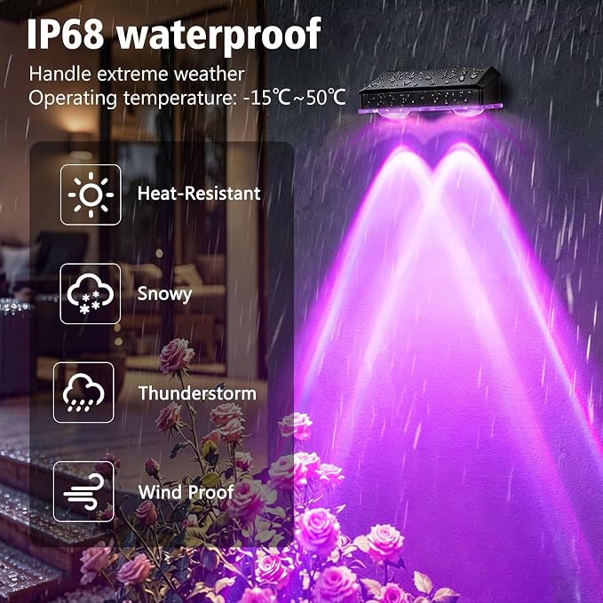 echosari 8 Pack Solar Fence Lights Outdoor Waterproof, Solar Wall Lights Color Changing 100 Lumen Ultra Bright Auto ON/Off for Backyard Patio Railing Porch (3000K-6500K & RGB)
