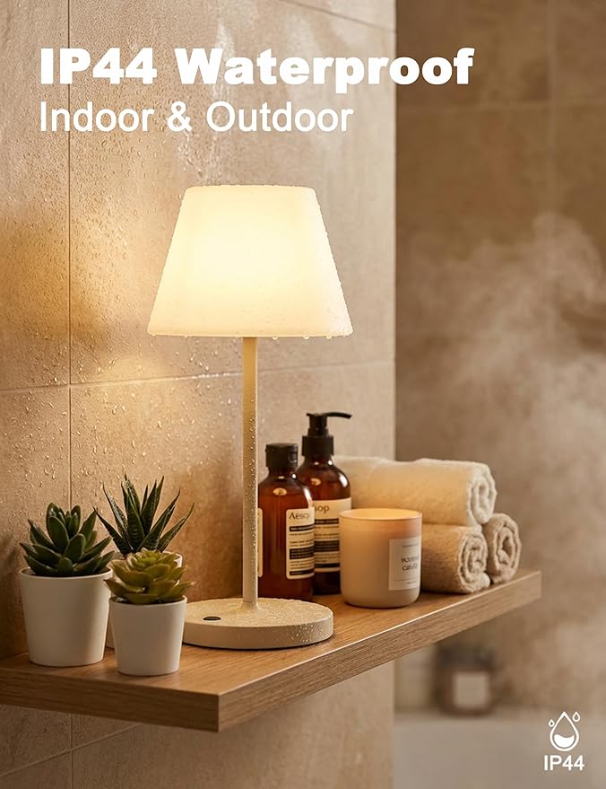 WEILAILUX Mini LED Cordless Table Lamp Rechargeable, 3000mAh Battery Operated Shower Lamp Waterproof, Touch Dimmable 2700K Night Light for Patio Camping Dining Outdoor (Mini Gold)