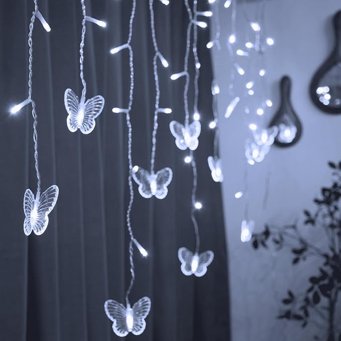YOLIGHT Butterfly Curtain Lights 13ft 96 LED Twinkle Fairy Light Curtain String Lights with Remote, Butterfly Hanging Decoration for Bedroom Dorm Wall Patio Party Wedding Halloween Christmas (White)