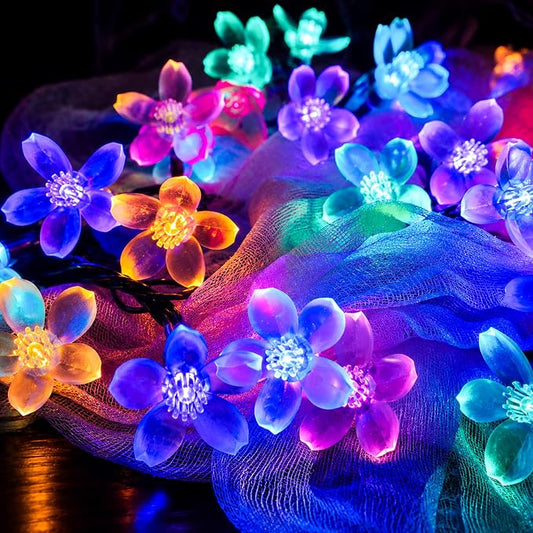 Pastel Flower Fairy Lights String with Timer for Easter Christmas Decor, | USB plug in 8 modes multicolored cherry blossom lights for wedding, Christmas Easter, bedroom, indoor outdoor decorations
