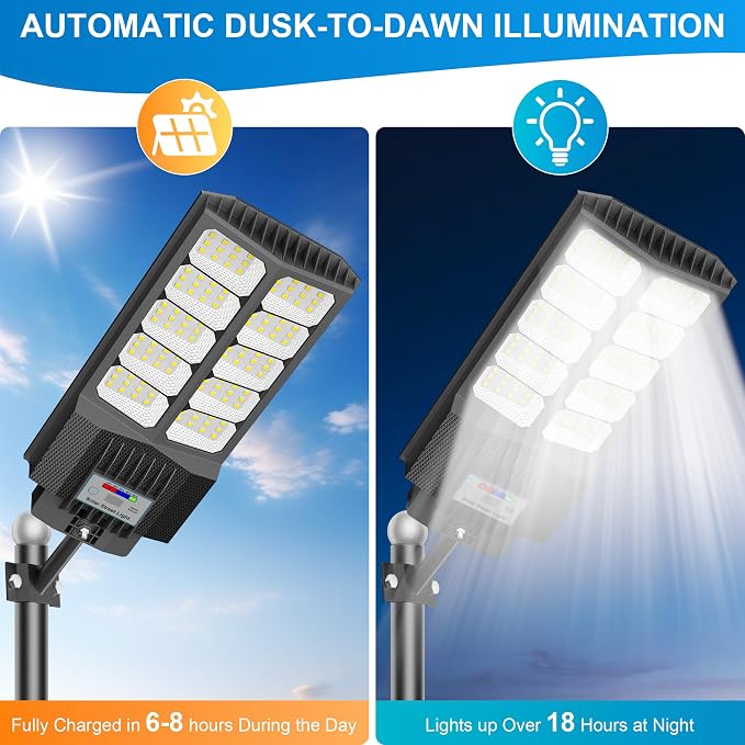 Solar Street Lights Outdoor Waterproof - LED Solar Flood Lights Outdoor Dusk to Dawn with Mention Sensor, Outdoor Solar Powered Floodlight for Parking Lot/Garden/Yard/Pathway Lighting