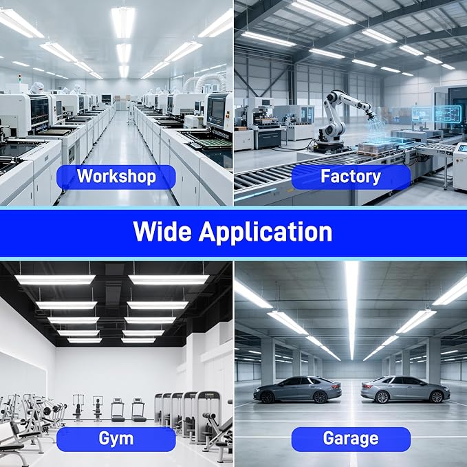 hykolity 4FT 250W LED Linear High Bay Shop Light, 33750LM 135LM/W, 100-277V, 0-10V Dimmable, 5000K Daylight Hanging Light for Warehouse Workshops