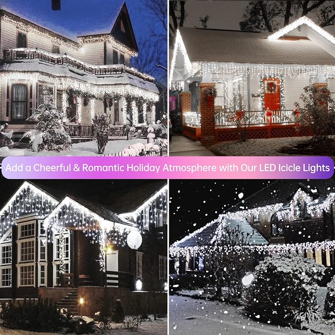 Icicle Christmas Lights Outdoor Decorations 1008 LED 98.4 FT 8 Modes LED Icicle String Light with 189 Drops, Fairy String Curtain Lights for Christmas Holiday Decor Wedding Party (Cold White)