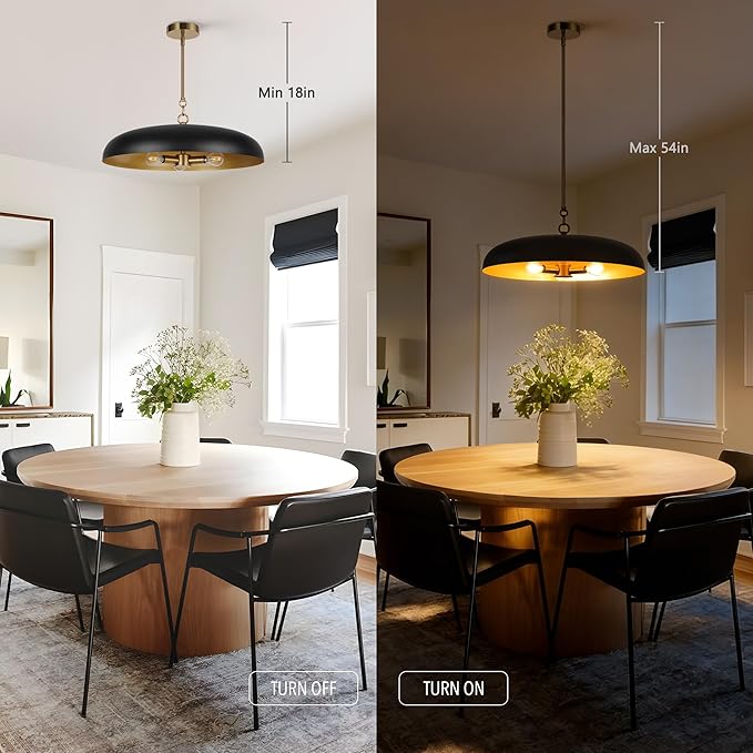19.7 Inch Extra Large Pendant Light, 3-Light Black and Gold All Metal Pendant Lighting Fixture, Oversized Modern Dome Chandelier Ceiling Hanging for Kitchen Island Dining Room Living Entryway