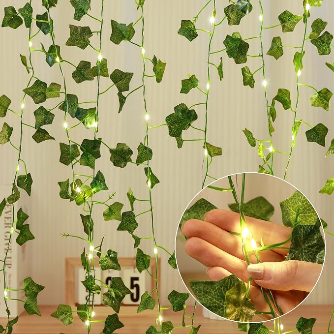 (New) Vines with String Lights, 33ft 100 LED Leaf String Lights, LED Artificial Vines with Fairy Light, 2 Modes Fake Vines Ivy Lights for Bedroom, Wall, Room, Garden, Party Decoration