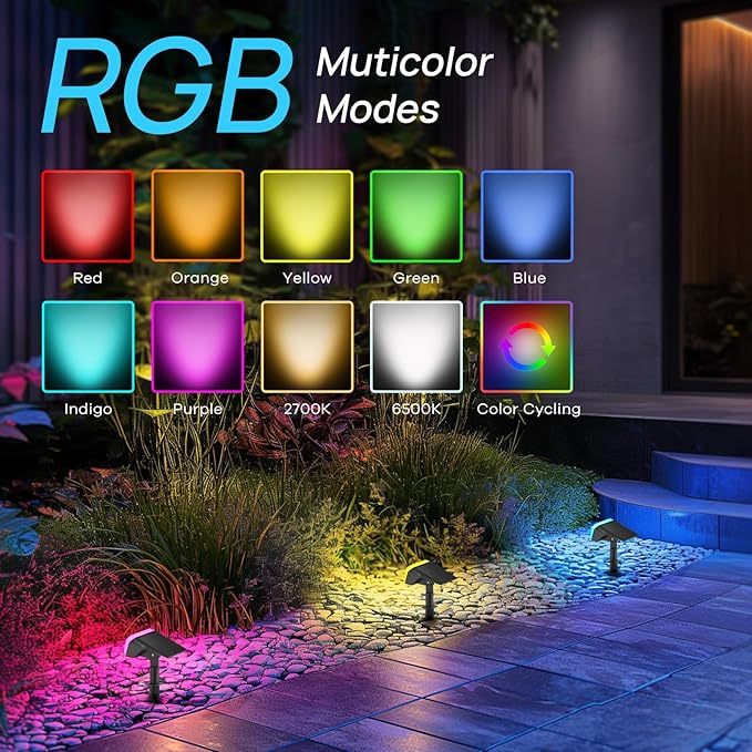 Solar Lights Outdoor Waterproof IP67, 30 LEDs Color Changing Garden Lights, 10 Colors, 2 in 1 Adjustable Wall Lights, 2 Working Mode, Dusk to Dawn, for Landscape Pathway Yard Walkway, 6 Pack