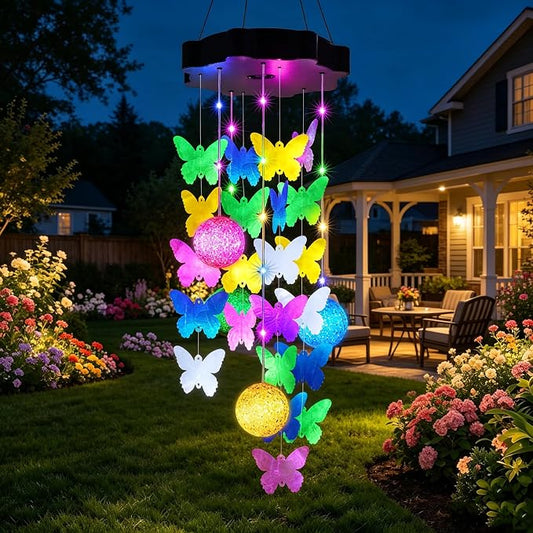 Zeiliuled Solar Decorative Lights Outdoor, Pastel Butterfly Shell Mobile | Solar Wind Chimes For Gifts for Mom Grandma Wife, LED Outside Decorative Mobile Lights for Garden Yard Patio Decorations