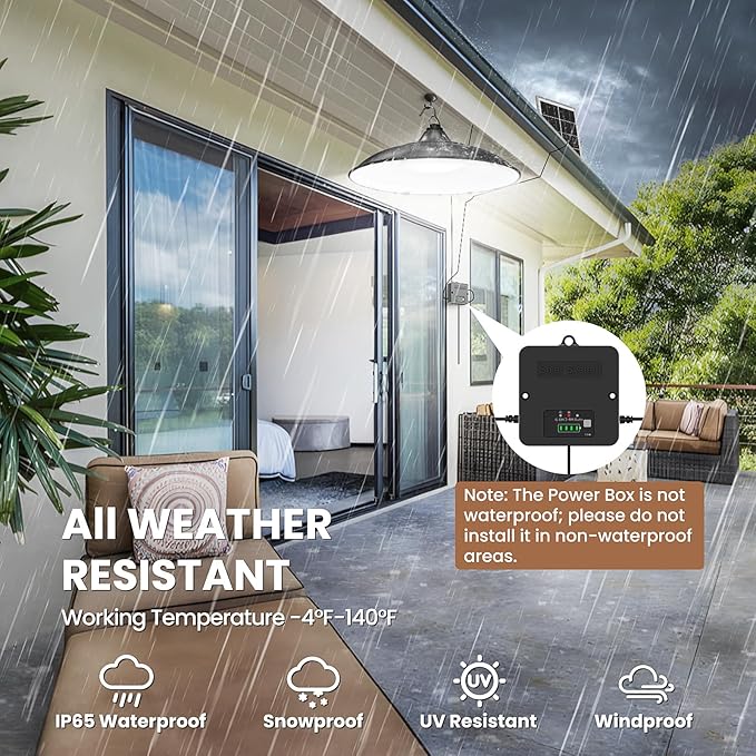 Solar Shed Light Indoor Outdoor, 2000LM Daytime Available Pendant Light with Pull String, Dusk to Dawn, 3 Lighting Modes Solar Lights Indoor, IP65 Waterproof for Barn, Gazebo, Shop, Garage