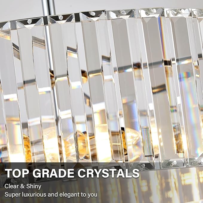 Chrome Crystal Ceiling Light Fixture, Modern Semi Flush Chandelier, Round Hanging Lighting Chandeliers for Dining Room, Kitchen, Bedroom, 6-Light, 19.68 Inch