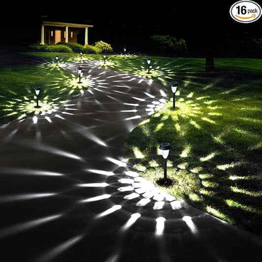 GIGALUMI 16 Pack Solar Light Outdoor Waterproof, Cool White Pathway Lights Solar Powered, Landscape Lighting, Garden Lights for Decor, Patio, Garden, Yard, Pathways, Walkway