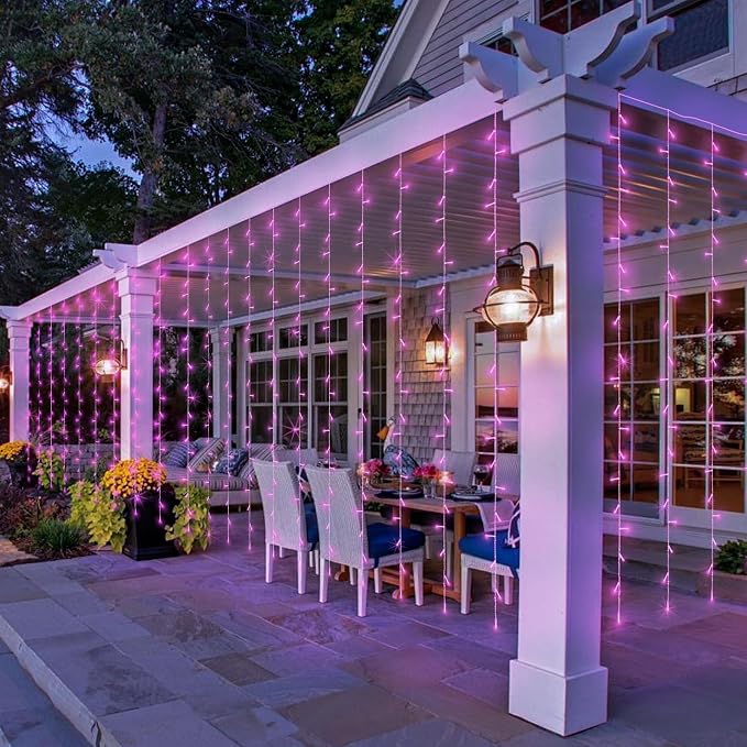 Color Changing Curtain Lights, Pink Room Decor 8 Modes LED String Lights for Garden, Teen Girls' Room, Party, Window, Wall, Valentines Day and Christmas Decor(Warm White and Pink)