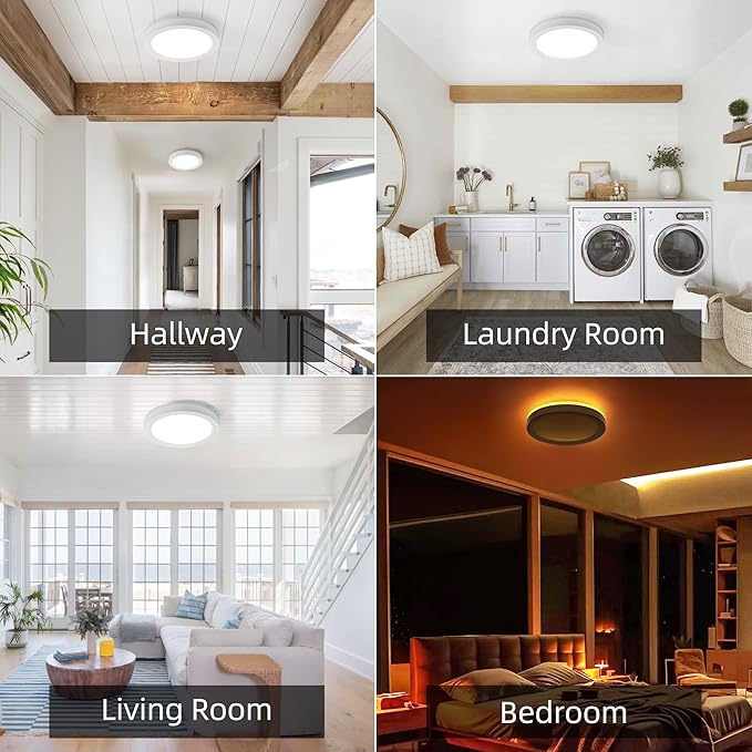 Hlite 7.5 Inch Flush Mount LED Ceiling Light with Night Light, CRI90, 15W, 1500 LM, 3000K/4000K/5000K Selectable, Flat Round LED Ceiling Light, Dimmable Bedroom Lights for Ceiling, White(2Pack)