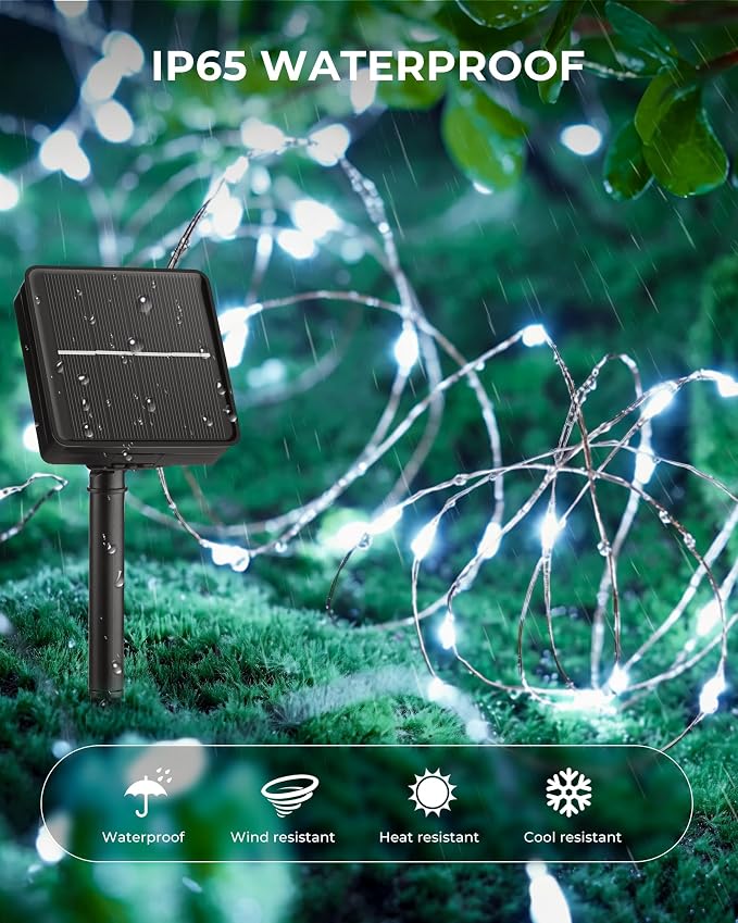 Minetom Solar String Lights, 2 Packs Total 66Ft 200 LED Solar Fairy Lights, Waterproof Solar Lights for Outside Patio Yard Tree Wedding Christmas, Pure White | IP65 Waterproof Twinkle Lights with 8 Modes, Patio Lights for Tree Outside Patio Yard Party ...