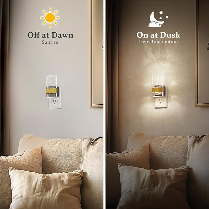 JandCase Night Lights Plug into Wall, Dusk to Dawn Sensor, 5000K White LED, Acrylic Bubble Design, 0-100lm Adjustable Brightness, 2-Pack for Bedroom, Bathroom, Living Room, Hallway