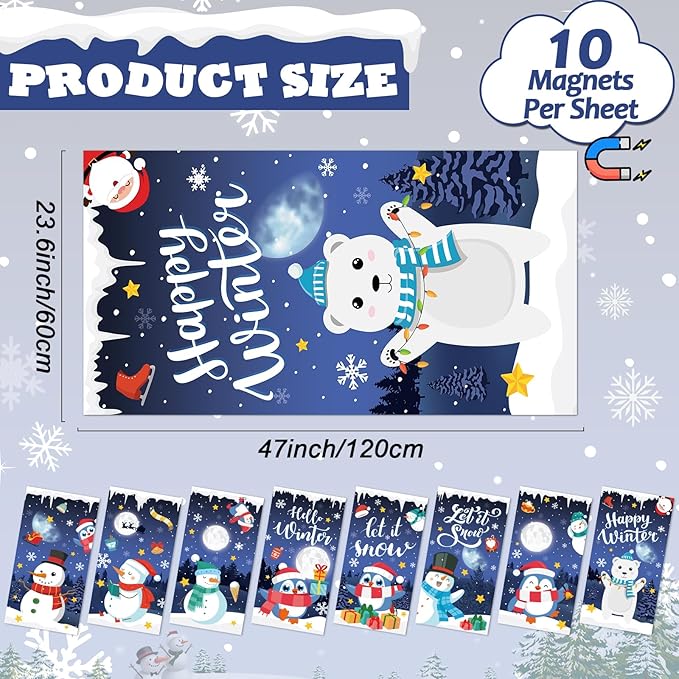 8 Pcs Winter Fluorescent Light Covers with 80 Magnets Decorative for Classroom Ceiling Light 4x2 Feet Magnetic Filter Easy Install for Office Hospitals & Home Drop Ceiling Supplies(Winter Snowman)