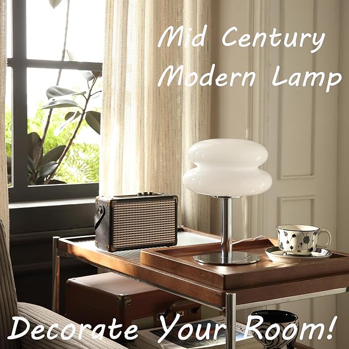 Glivpny Mushroom Lamp Table Lamp for Night Stands,Mid Century Modern Desk Lamps for Bedroom, Vintage Dimmable Bedside Small Lamps, Cute Cool Home Room Aesthetic Decor for Living Room(White)