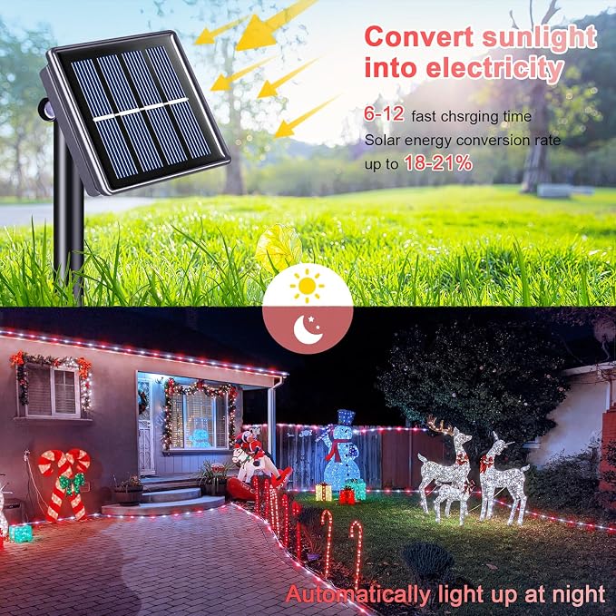JMEXSUSS 200 LED Solar Rope Lights, 72ft IP 65 Outdoor Waterproof Christmas Lights With 8 Modes, Red and White for Fence Yard Walkway