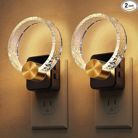 L LOHAS LED Night Lights Plug into Wall, 2 Pack Plug in Night Lights with Light Sensor, 3000K Soft White, 0-100LM Brightness Adjustable, Bubble Nightlight for Bathroom Bedroom Hallway